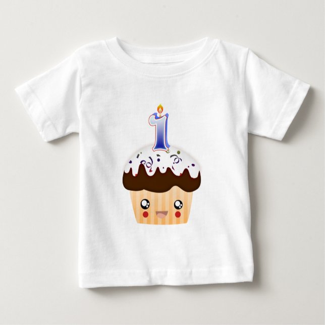 1 års cupkaka T - blå Tee Shirt (Framsida)