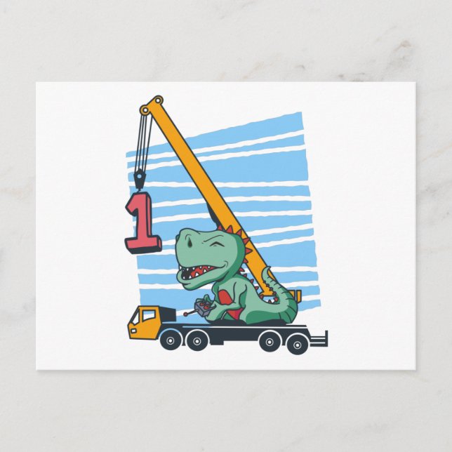 1-års födelsedag 1 år Mobilkran Dinosaurie Vykort (Framsida)