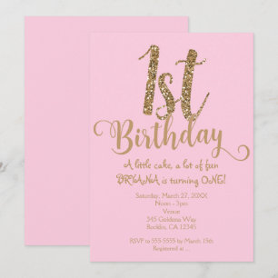 1-ÅRS Födelsedag 1 Rosa & Guld Party En inbjudan
