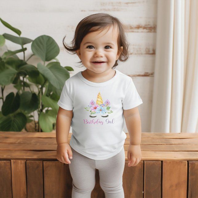 1-års födelsedag Akvarell Blommig Magisk Enhörning T Shirt (Skapare uppladdad)