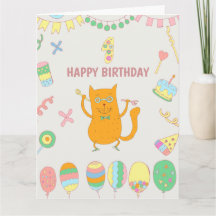 1-års födelsedag. Ballonger och röd katt.
