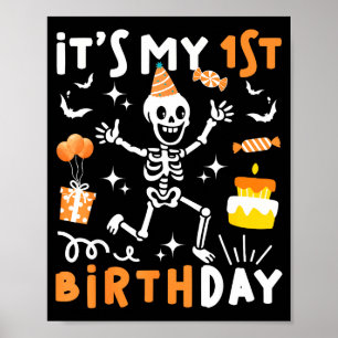 1-års födelsedag barn rolig skelett 1:a födelsedag poster