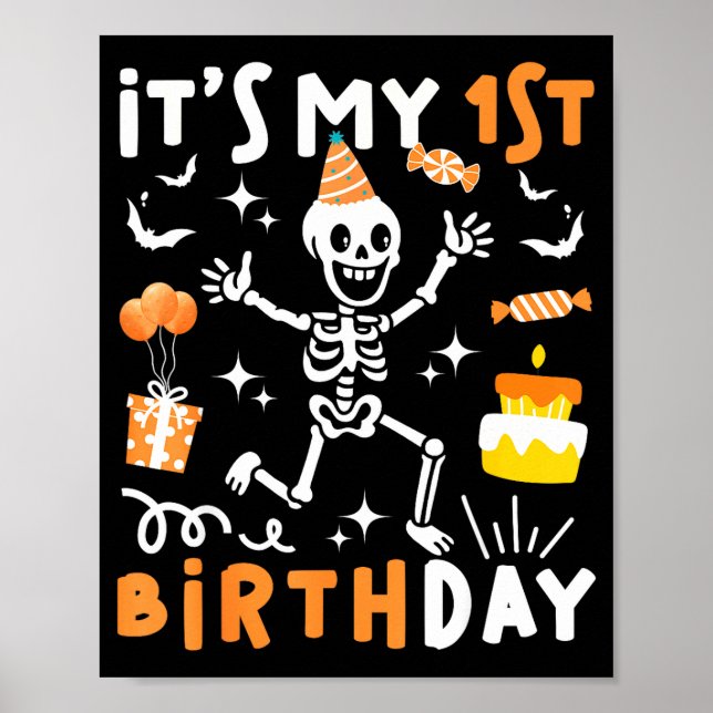 1-års födelsedag barn rolig skelett 1:a födelsedag poster (Framsidan)