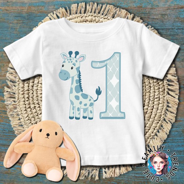1-års födelsedag Blå Giraff T Shirt (Skapare uppladdad)