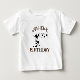 1-års födelsedag Ko Print Brun Text T Shirt