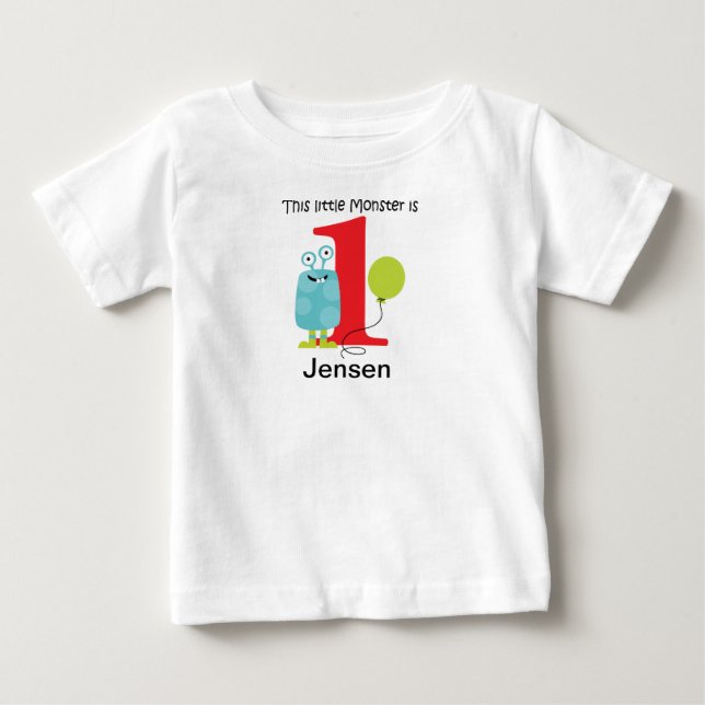 1-års födelsedag lilla monster blå t shirt (Framsida)