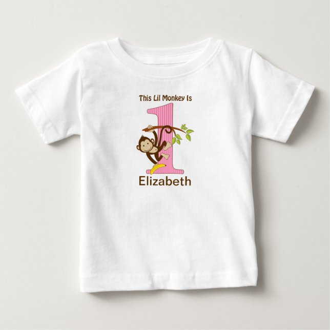 1-års födelsedag Liten apa Rosa T Shirt (Framsida)