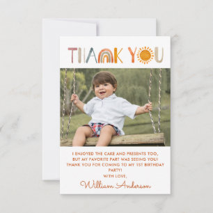 1-års födelsedag  Solsken Vattenfärg Tack Foto Kort