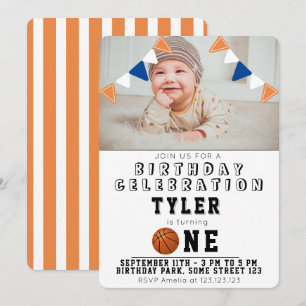 1-års födelsedag söta basketbollar barn foto inbjudningar