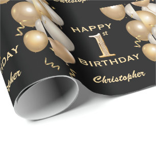 1-års födelsedag Svarta och Gyllene Glittrande Bal Presentpapper
