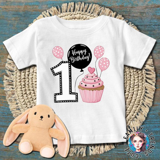1-års födelsedags Cupcake Ballonger T Shirt (Skapare uppladdad)