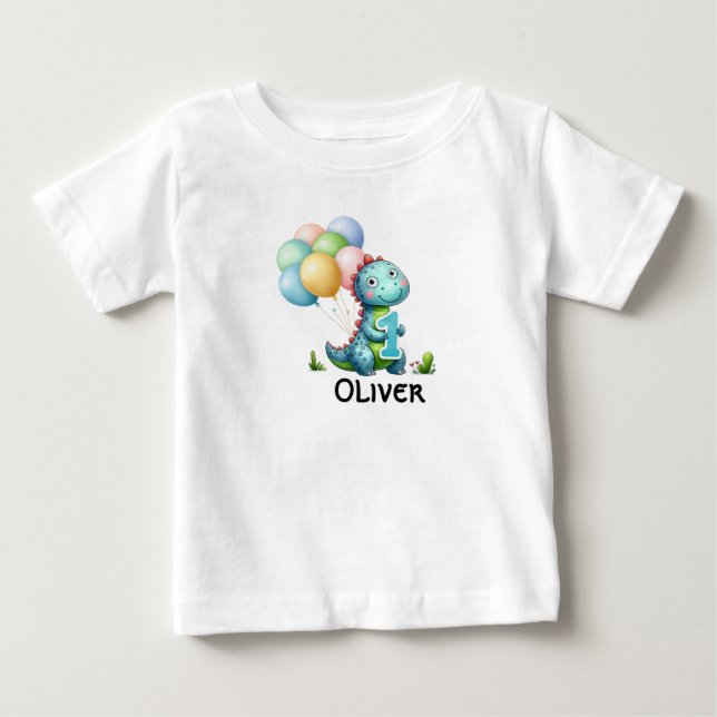 1-års födelsedags pojke Dinosaurie personlig namns T Shirt (Framsida)