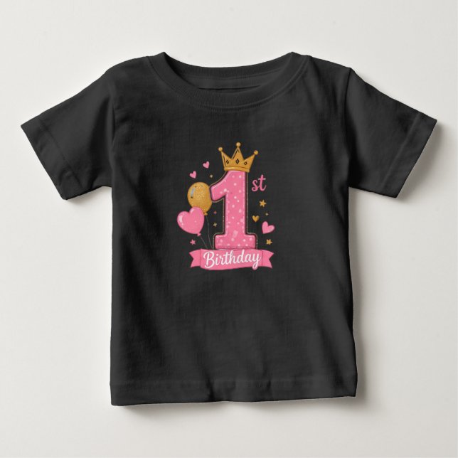 1-års födelsedags prinsesskrona för småbarns t-shi t shirt (Framsida)