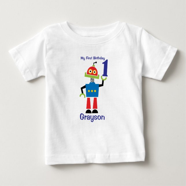 1-års födelsedags Robot T-shirt (Framsida)