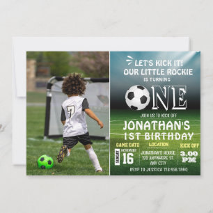 1-års födelsedagsfoto sport barn fotboll fest inbjudningar