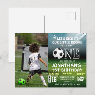 1-års födelsedagsfoto sport barn fotboll fest vykort