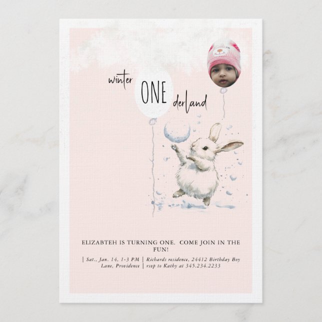 1-års födelsedagsfoto Vintervonderland Födelsedag  Inbjudningar (Framsida)