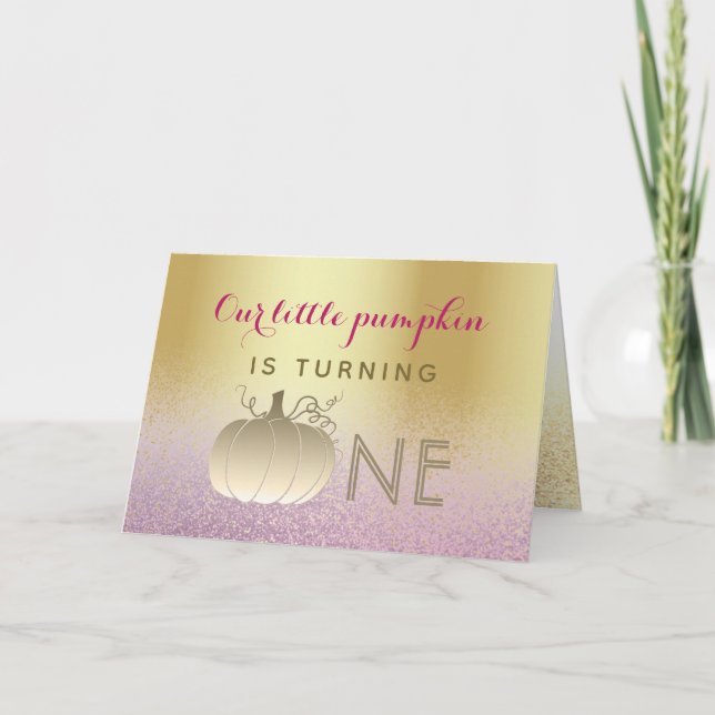 1-års födelsedagsglitter Rosa och Guld Pumpa Inbjudan (Framsida)