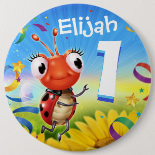 1 års födelsedagskalkbricka Liten Ladybug-Anpass Knapp