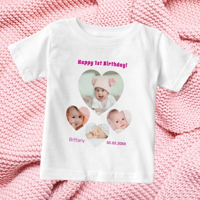 1-års födelsedagsnamn ålder fotokollage bebisflick t shirt (Skapare uppladdad)