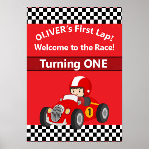 1-års födelsedagsracingbil festaffisch Redigerbar Poster
