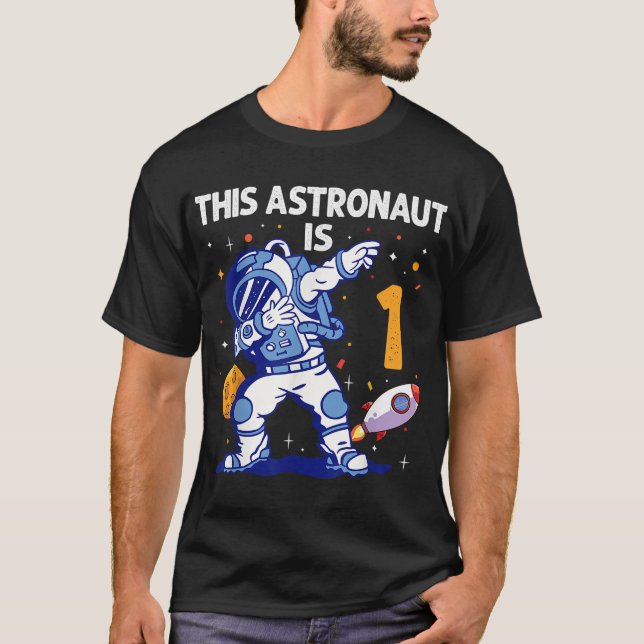 1 års gammal astronaut-rymdplan 1:a födelsedagspoj t shirt (Framsida)