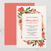 1-års inbjudningar Blommig Boho Elegant