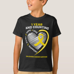 1 års Medveten för canceröverlevnad Guld barncance T Shirt