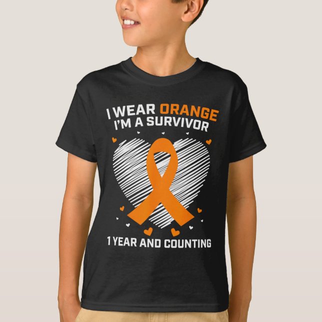1 års Orange för cancerfri leukemi Survivor Gifts T Shirt (Framsida)