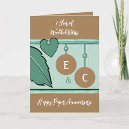 1 års papper årsdag initialer grönt brun kort