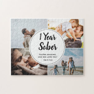 1 års sober, 4 fotokollage, anpassat namn pussel
