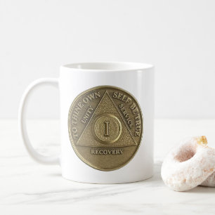 1 års Sober Medallion Coin Lycklig-årsdag Kaffemugg