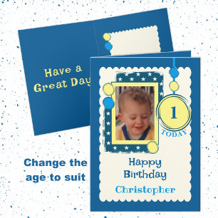1-årsdag 1 i dag lägg till foto namn blå gul kort