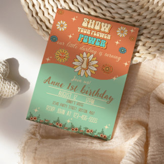 1-årsdag bohemisk groovy stil retro inbjudningar