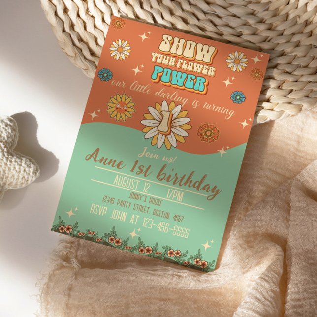 1-årsdag bohemisk groovy stil retro inbjudningar (Skapare uppladdad)