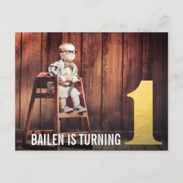 1-årsdag Guld Nummer Ett Foto Inbjudan