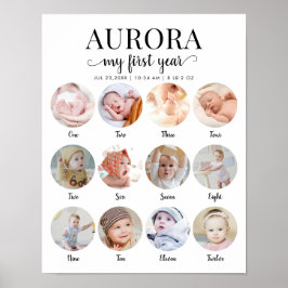 1-årsdag Min första års mötesplats fotokollage Poster