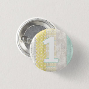 1-årsdag Mint & Gul Rustik Trä Geometrisk Knapp
