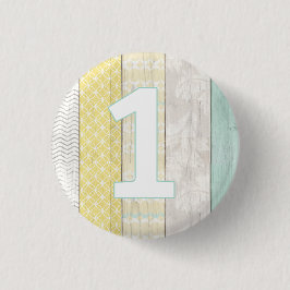 1-årsdag Mint & Gul Rustik Trä Geometrisk Knapp