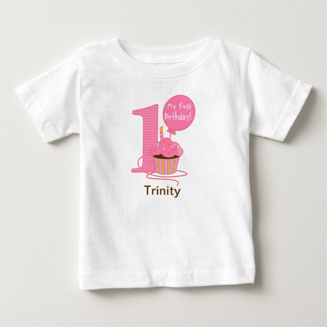 1-årsdag Rosa Cupcake T-shirt (Framsida)