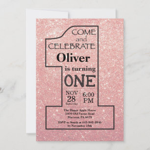 1-årsdag Rose Guld Rosa Glitter Inbjudan