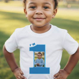 1-årsfest för pojkar i blått med ett foto t shirt