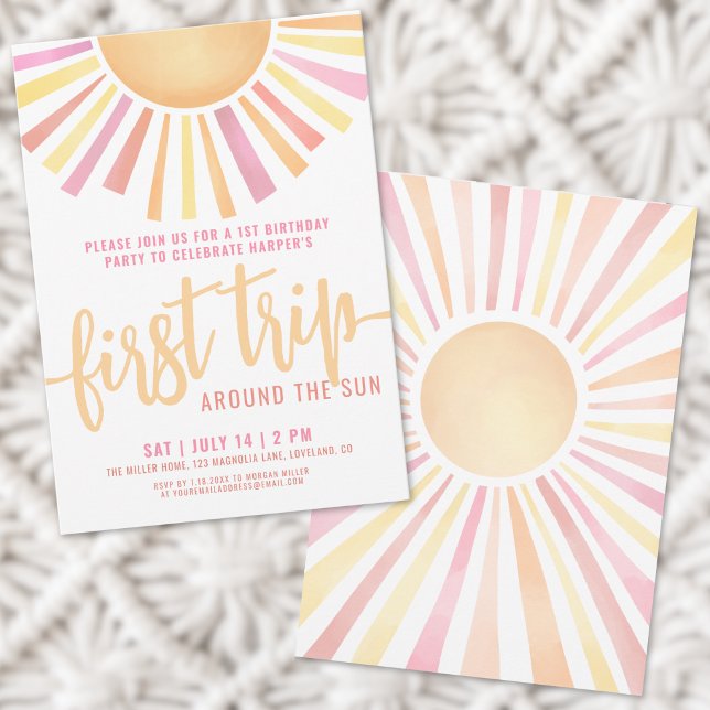 1-årsfirande Boho Första varvet runt solen Inbjudningar (1st Birthday Boho First Trip Around The Sun Invitation)