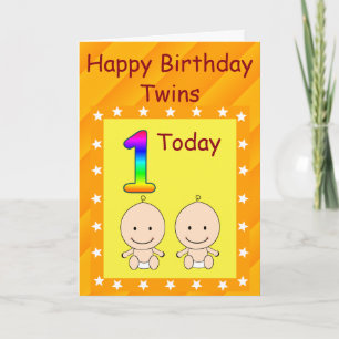 1-årsfirande Tvillingar Anpassad Kort