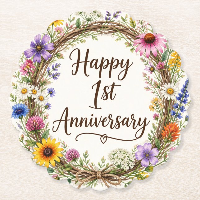 1-årsjubileumsblommor underlägg papper (Framsida)