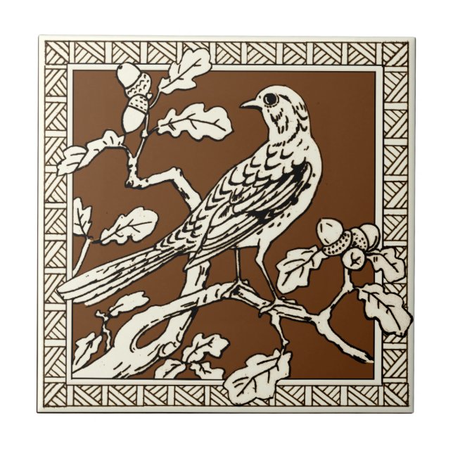 1 av 12 Repro 1880-talet Minton Mocha Bird Series Kakelplatta (Framsidan)