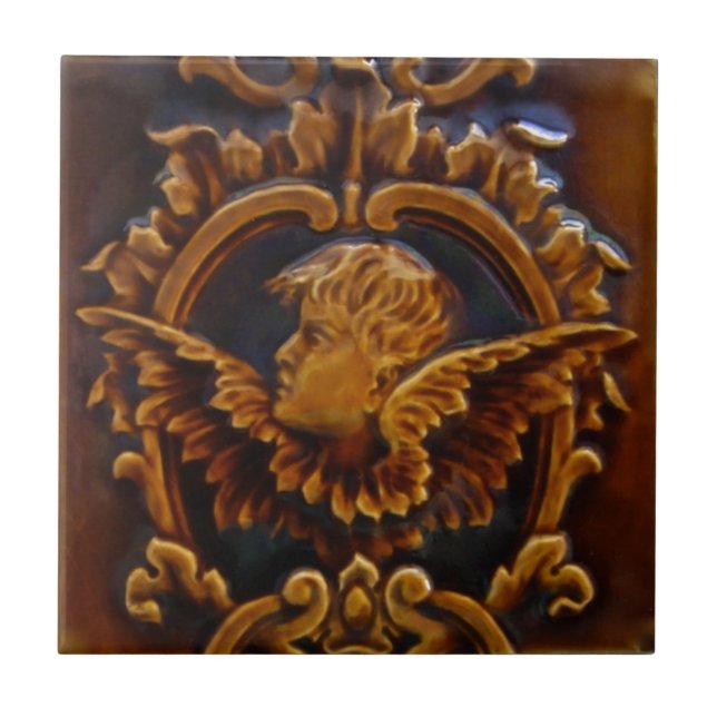 1 av 2 Antique Victorian Cherub Angel Tile Repros Kakelplatta (Framsidan)