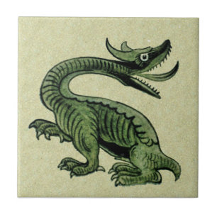 1 av 2 De Morgan Grönt Dragon Ceramic Tiles Kakelplatta