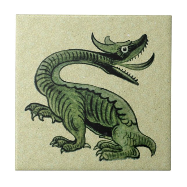 1 av 2 De Morgan Grönt Dragon Ceramic Tiles Kakelplatta (Framsidan)