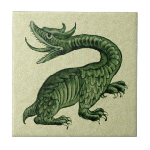 1 av 2 De Morgan Grönt Dragon Ceramic Tiles Kakelplatta
